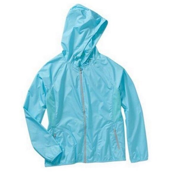 Danskin Womens Full Zip Hoodie Athletic Track Jacket Blue Neon Size 12-14 Large - Picture 1 of 11